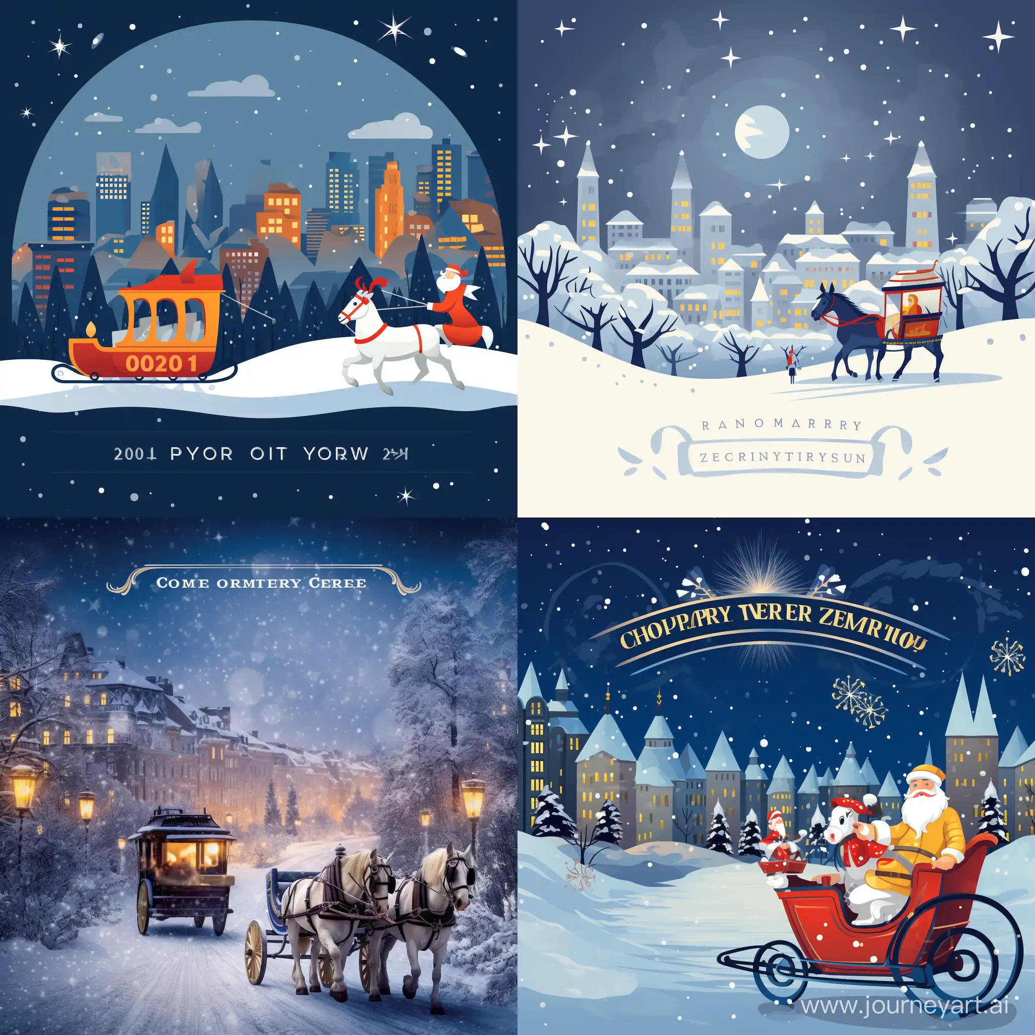 New-Years-Greeting-Card-Ded-Moroz-Riding-Towards-a-Festive-City-in-Snowfall