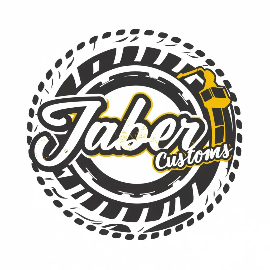 logo, tire, with the text "Jaber Customs", typography