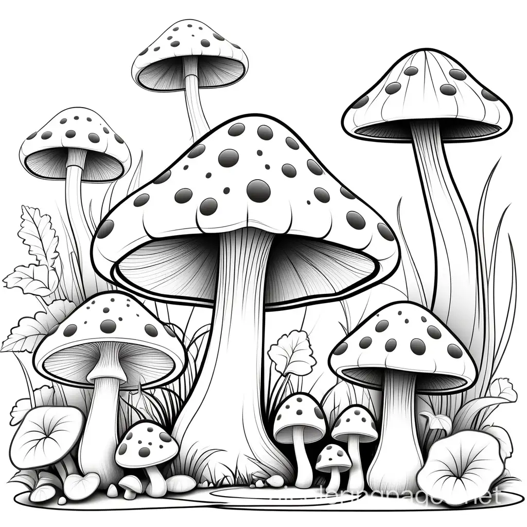 Mushroom-Suburb-Coloring-Page-Simple-Black-and-White-Outline-Vector-for-Kids