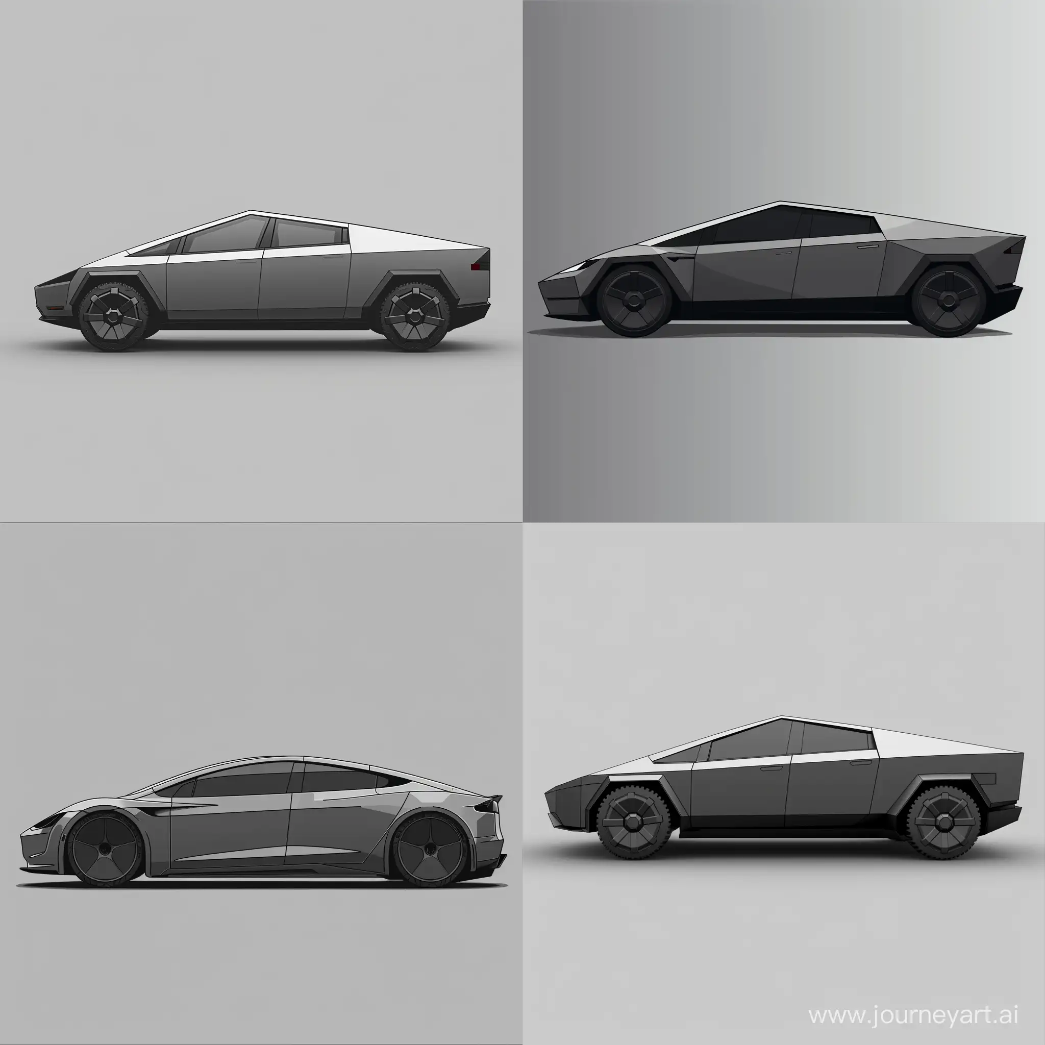 Minimalist 2D Side View Illustration, Gray Tesla Cybertruvk, Simple Gray Background, Affinity Designer Software, High Precision