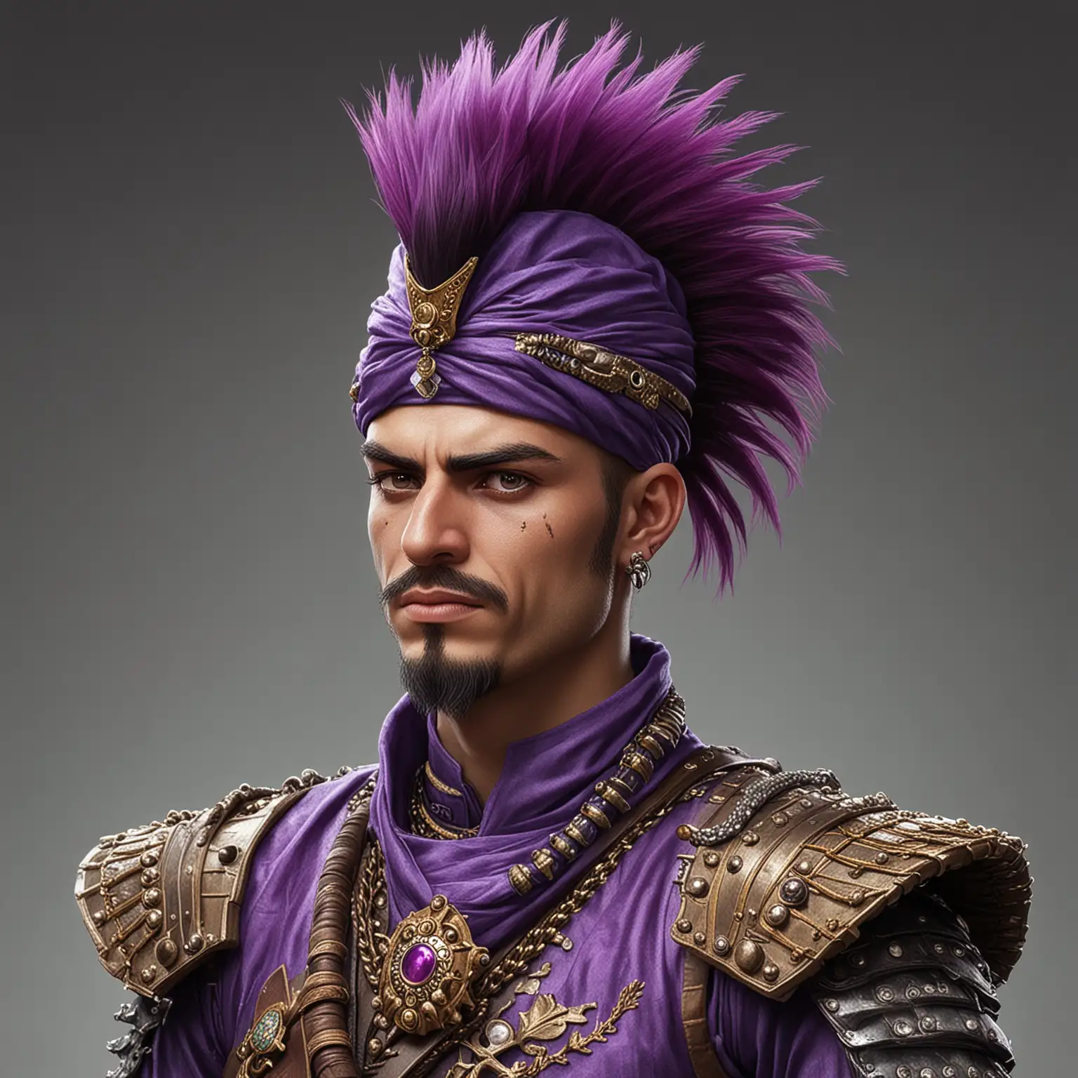 A punk male Janissary with a purple mowhawk 