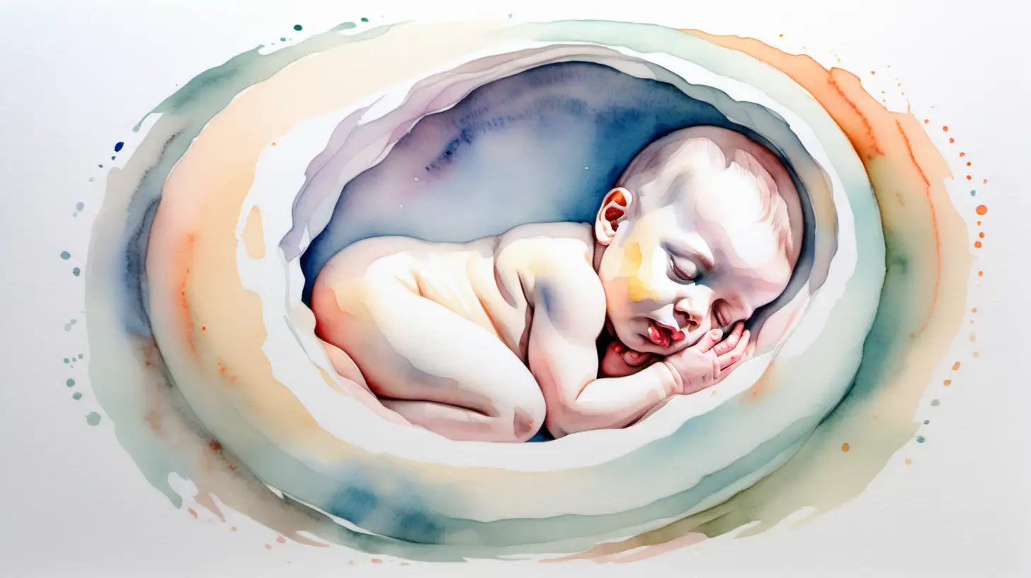 Pastel Watercolor Drawing Tranquil Scene of a Child in the Womb