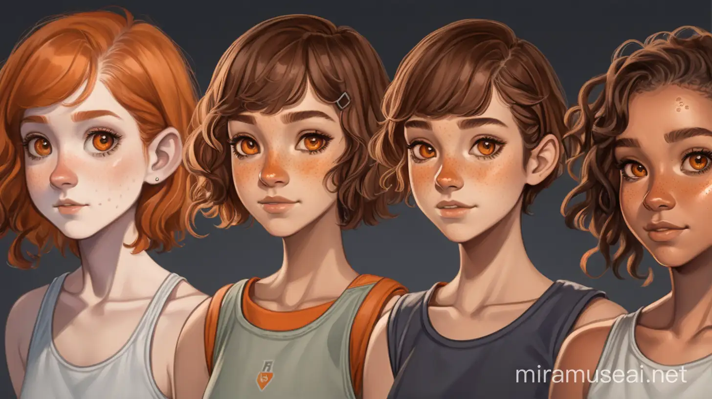 Diverse Character Designs Young Adult Girl with Brown Hair Freckles and Orange Eyes
