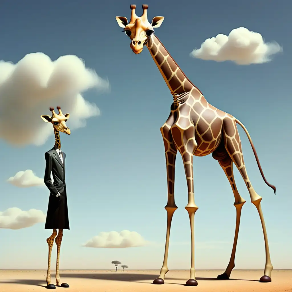 a salvedor dali like giraffe with long legs and a human head