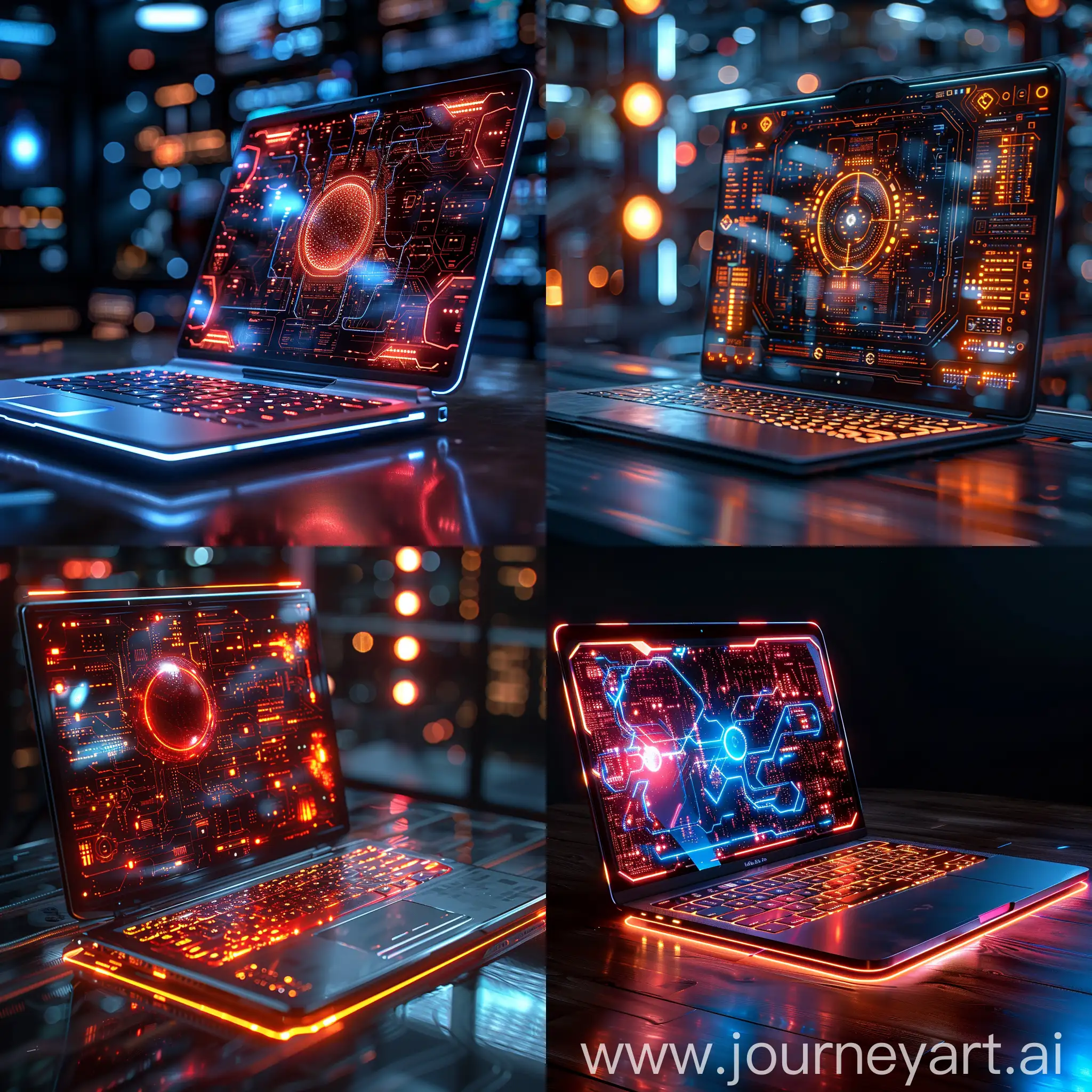 Futuristic laptop, futuristic style of high tech, futuristic style of technologies of renewable energy, octane render --stylize 1000