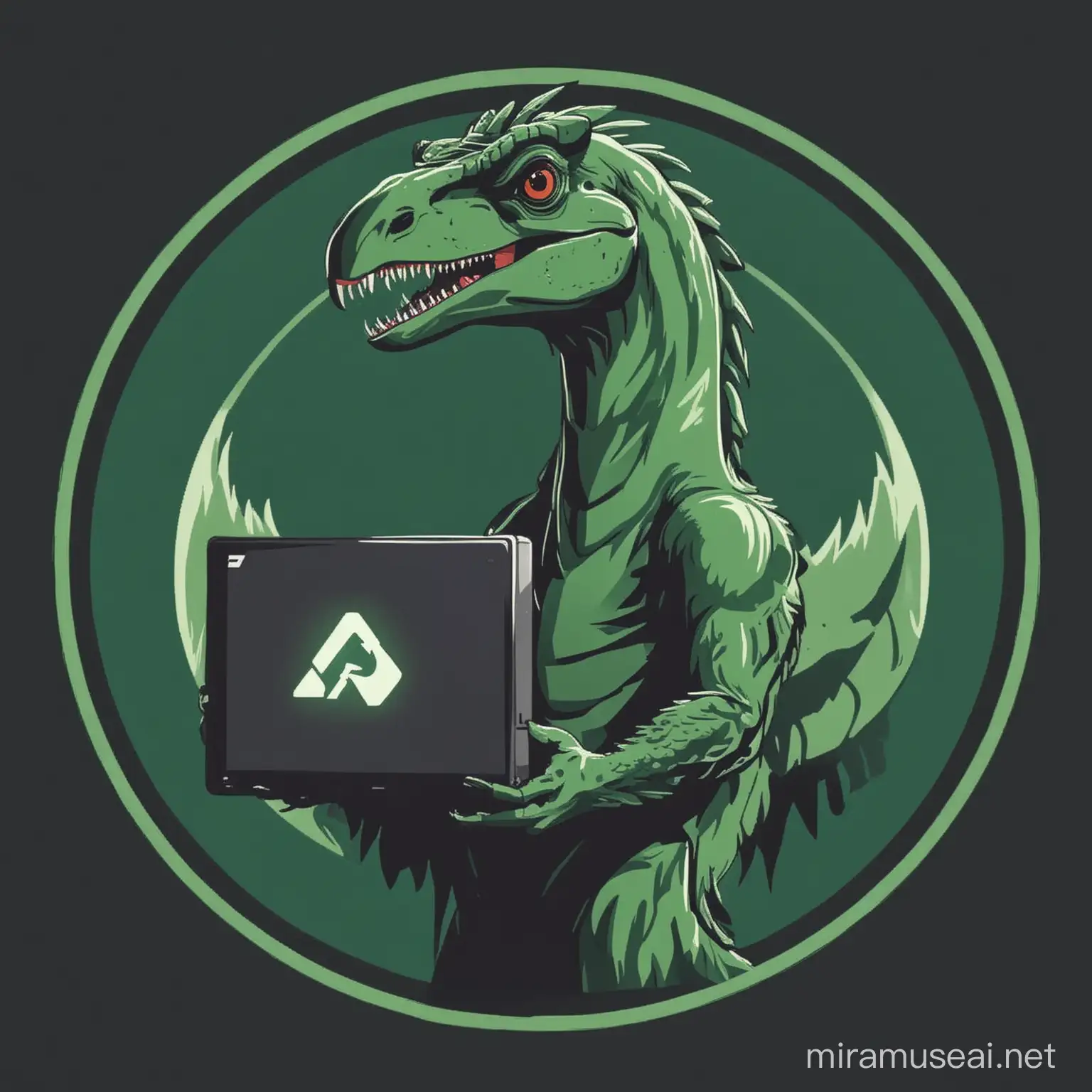 Dinosaurthemed Tech Unveiling with Velociraptor and Circle Logo