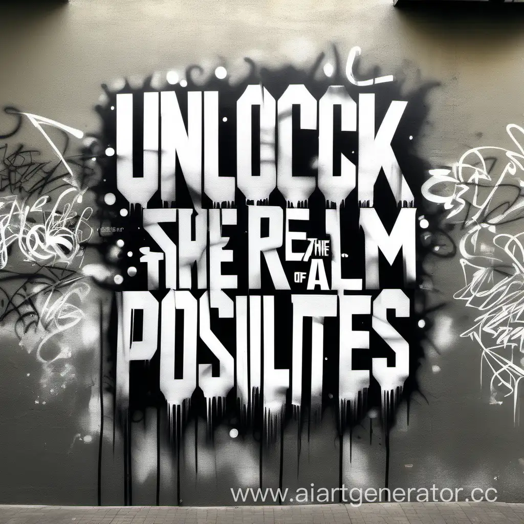 typography sumi-e style and mix some graffiti/ street art " Unlock the Realm of All Possibilities"