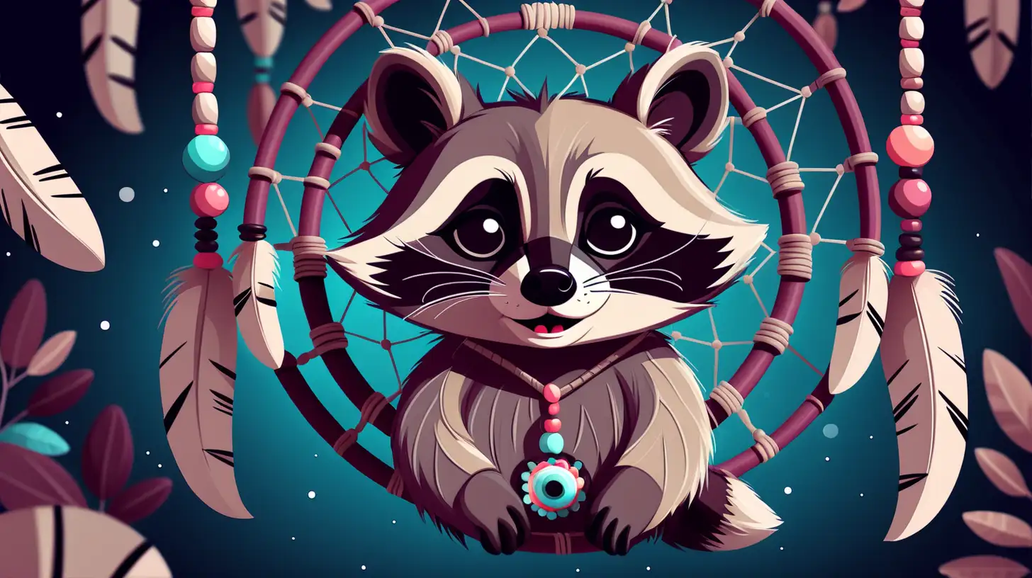 dreamcatcher background with an cute raccoon





