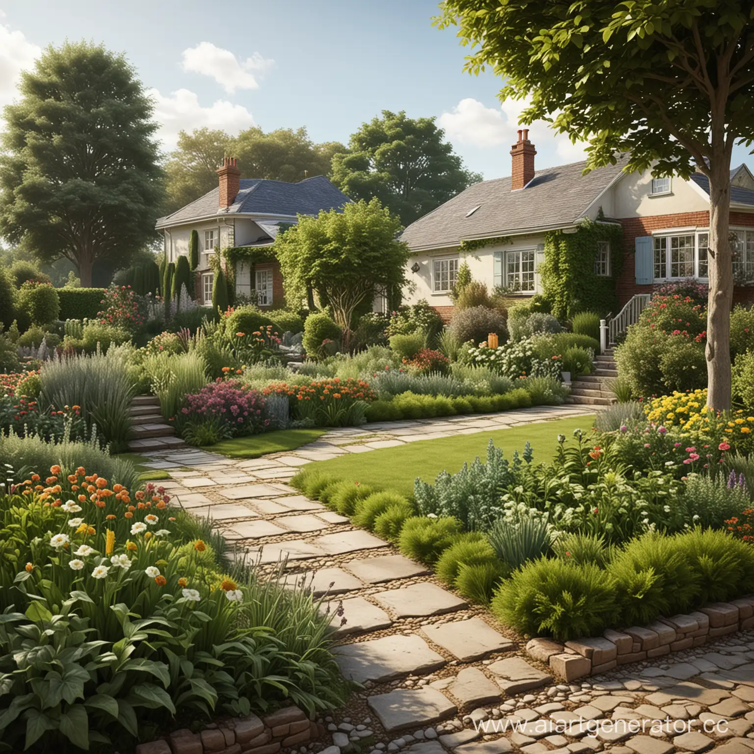 сделать реалистичный пейзаж огорода с домом на заднем плане