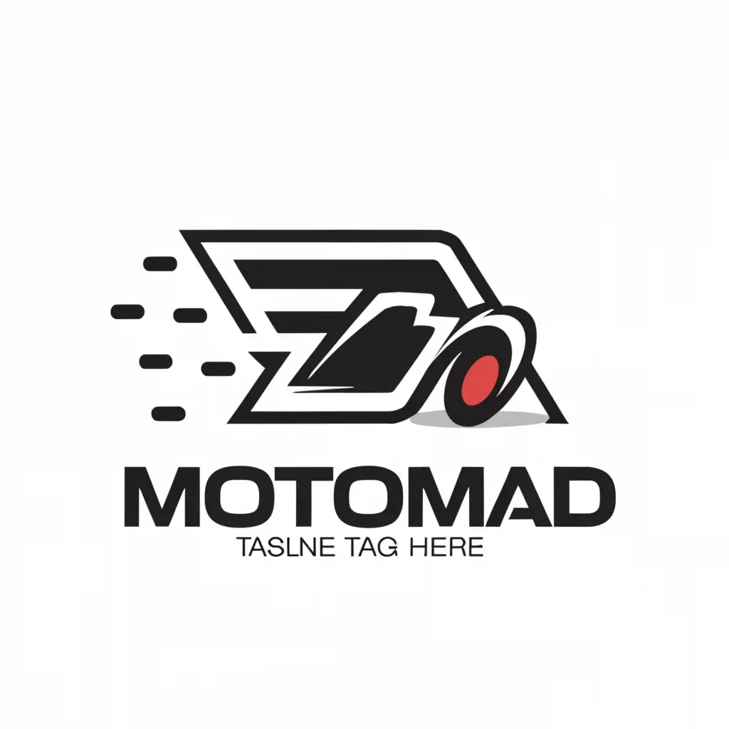 a logo design,with the text "motomad", main symbol:Racing car and racing flag,Moderate,be used in Automotive industry,clear background