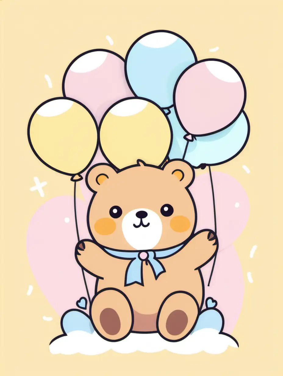 Cute Bear Holding Pastel Balloons Adorable Flat Vector Illustration