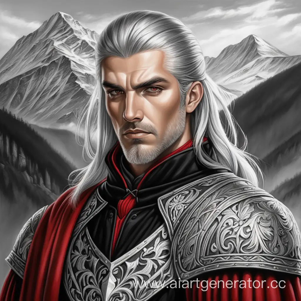 Medieval-Warrior-Portrait-with-SilverGolden-Hair-and-RedBlack-Attire