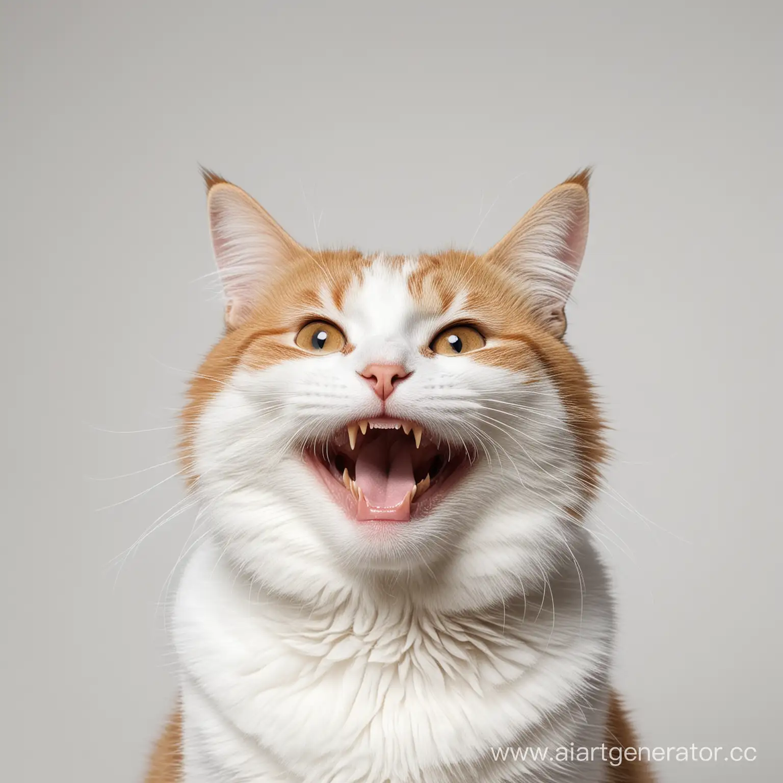 довольный очень радостный улыбающийся кот на белом фоне