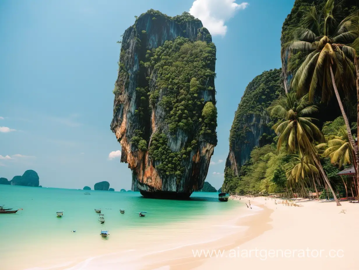 Tranquil-Beach-Scene-in-Thailand-with-Palm-Trees-and-Crystal-Clear-Waters