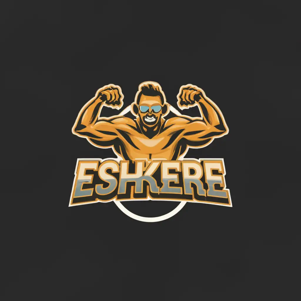 a logo design,with the text "Eshkere", main symbol:He is pumped up,Moderate,clear background