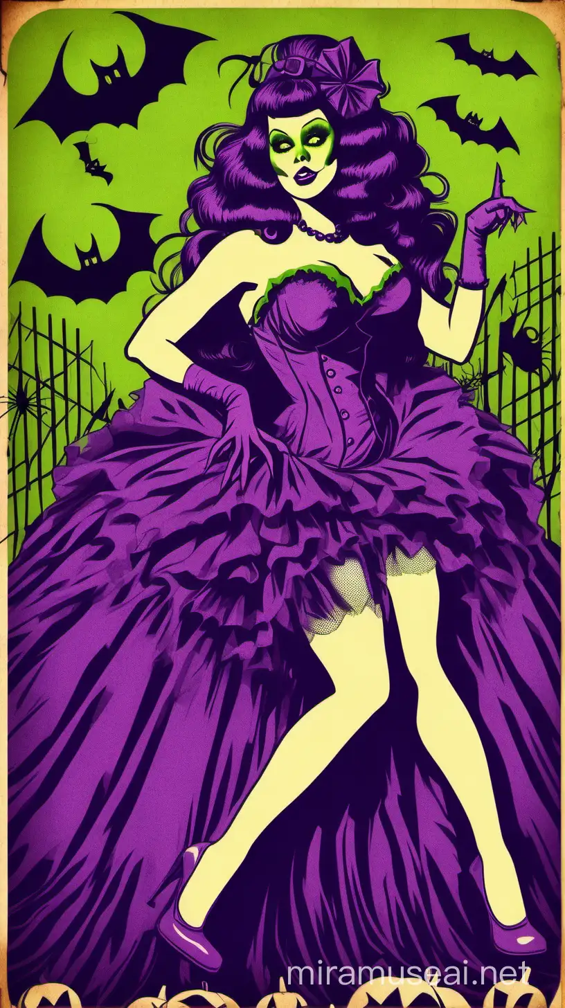 Halloween burlesque party. Purple and green. Monster mash. Vintage