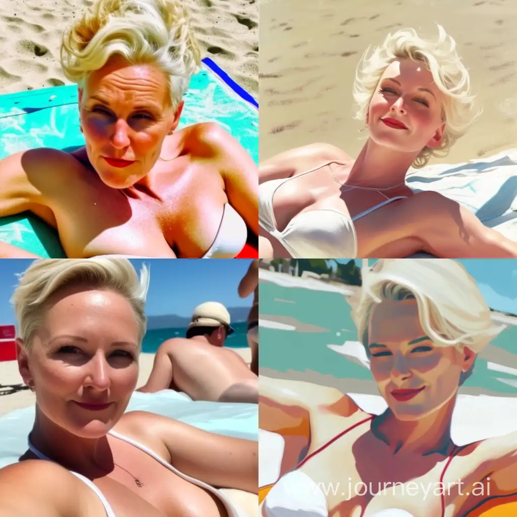 Mature-Woman-Relaxing-in-the-Sun-Serene-Beach-Leisure-in-White-Bikini