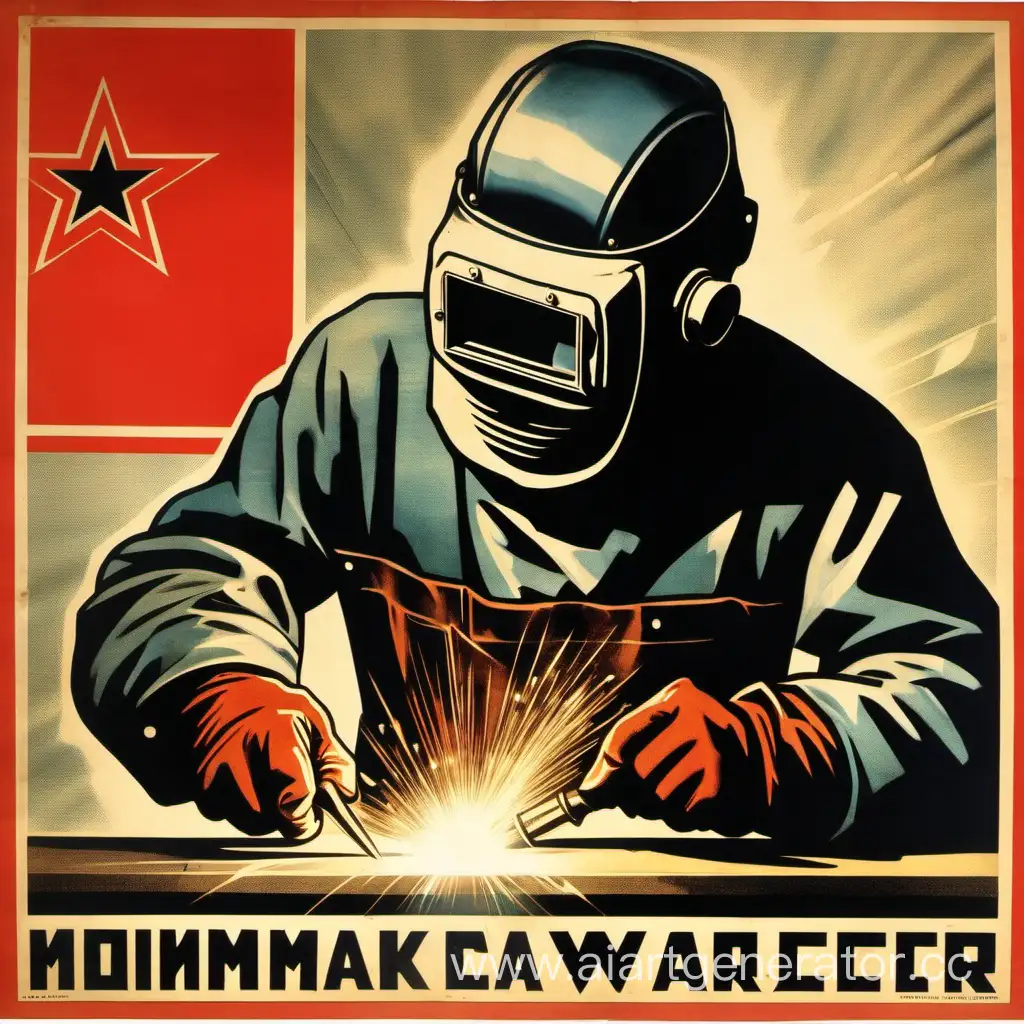 Сваршик в маске работает советский плакат 