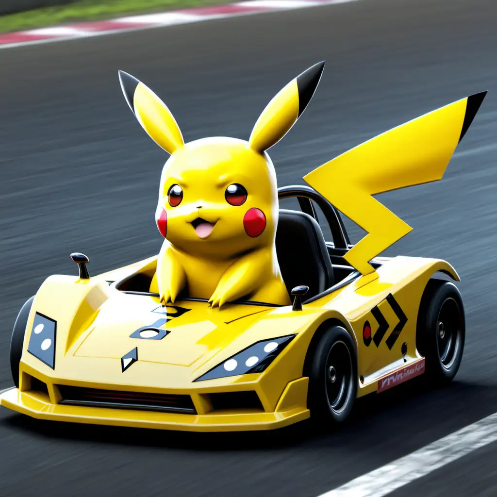 Pikachu in race car 