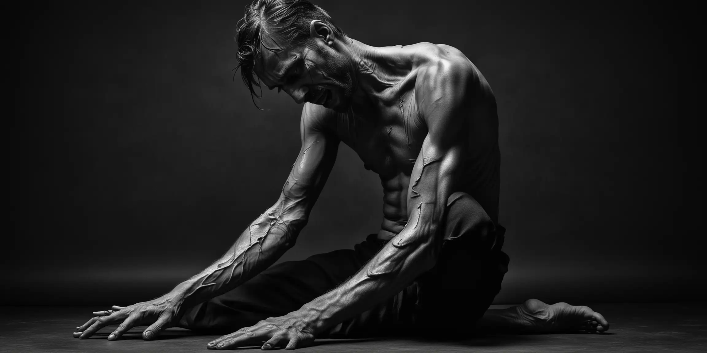 Suffering Man in Chiaroscuro Intense Realism Expressionism Photography