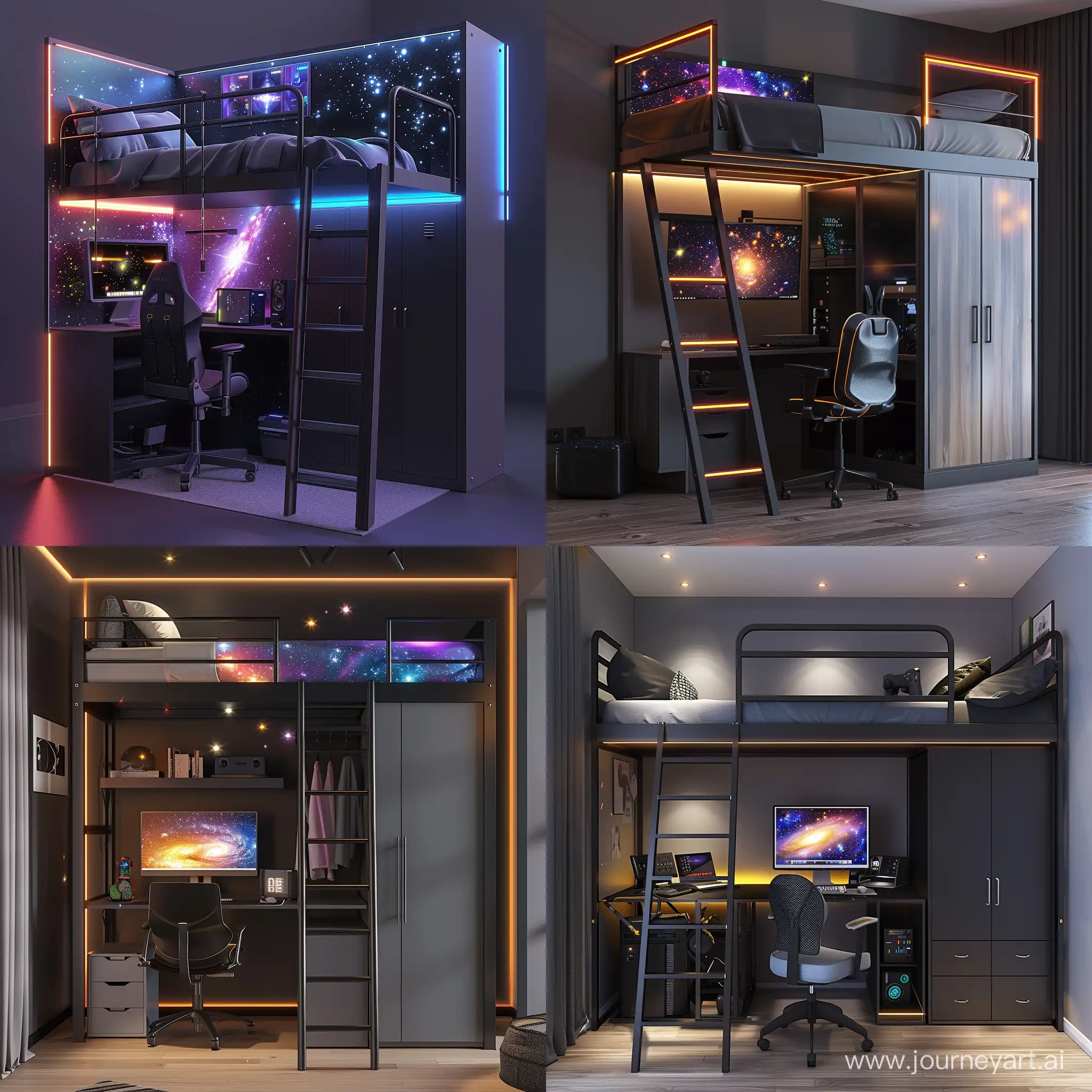 Modern-Gamer-Unit-with-Loft-Bed-and-Galaxythemed-Workspace