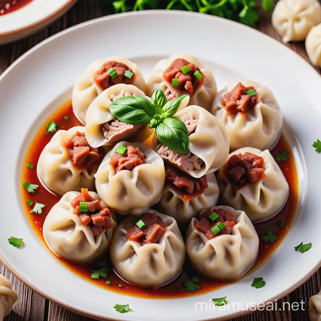 Traditional Lithuanian Dumplings with Meat on Plate Authentic European Cuisine