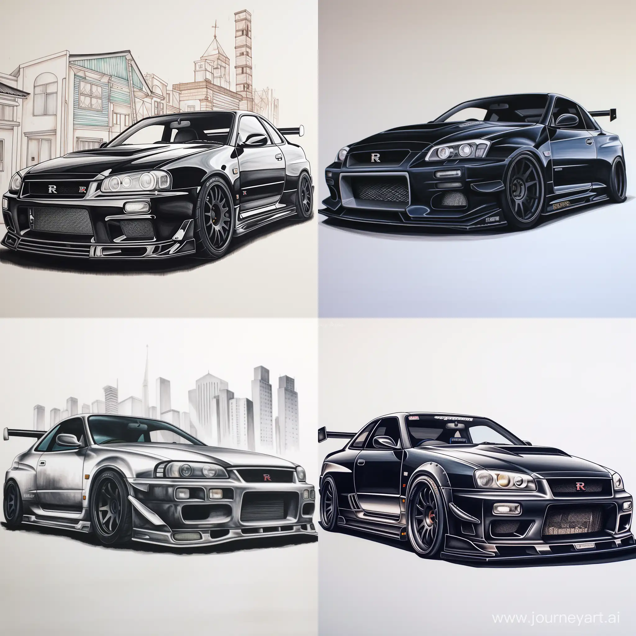Sleek-Tuned-Black-Nissan-Skyline-in-Minimalist-White-Space