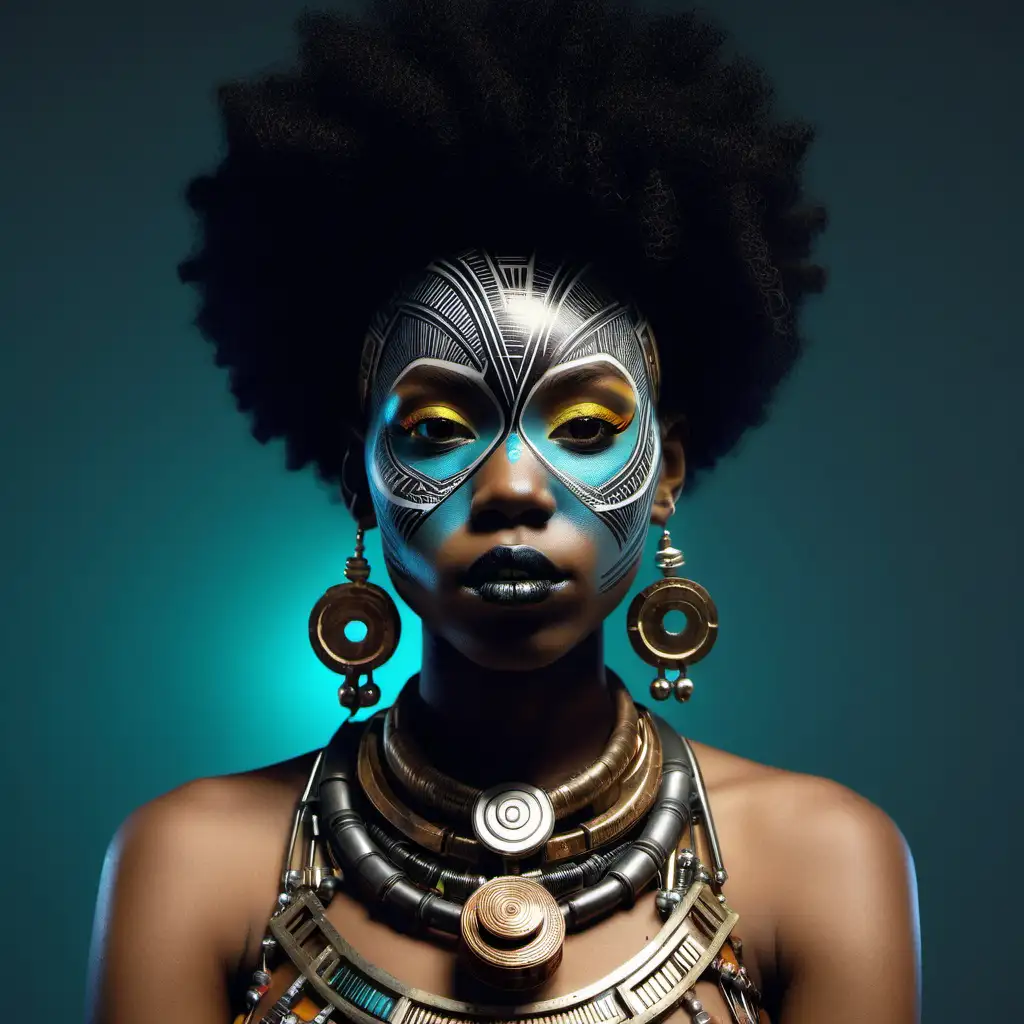 afro futuristic female with african jewellery and face paint