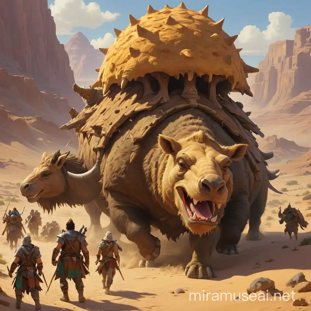 Fantasy Desert Encounter Dungeons and Dragons vs BoarCamel Hybrid