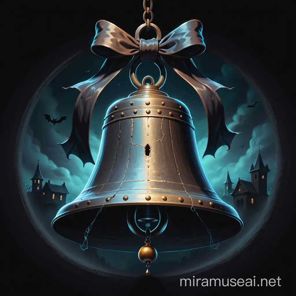 drawing of a spooky old big bell hanging in the center