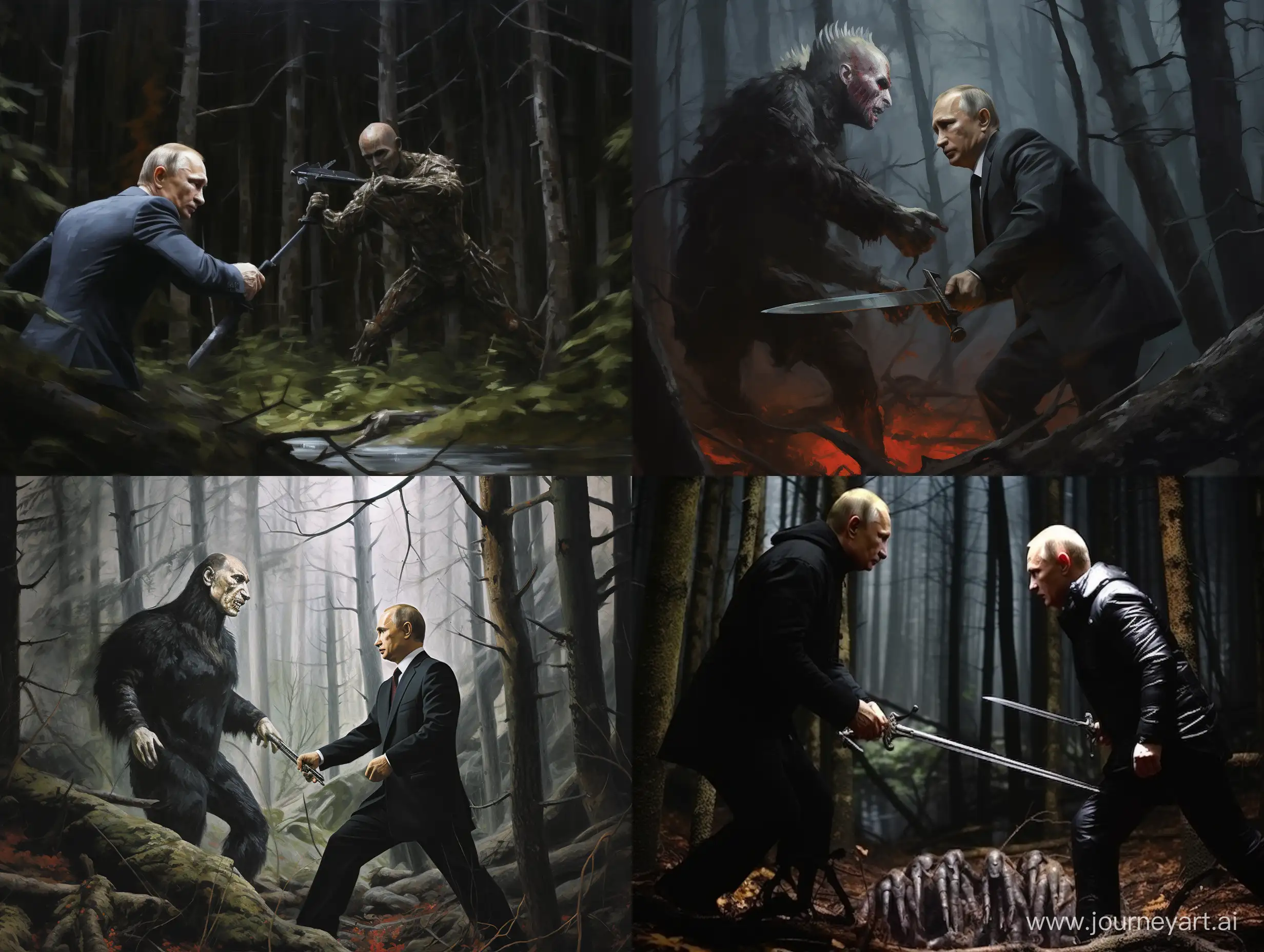 Vladimir Putin battles Birch in a dark forest