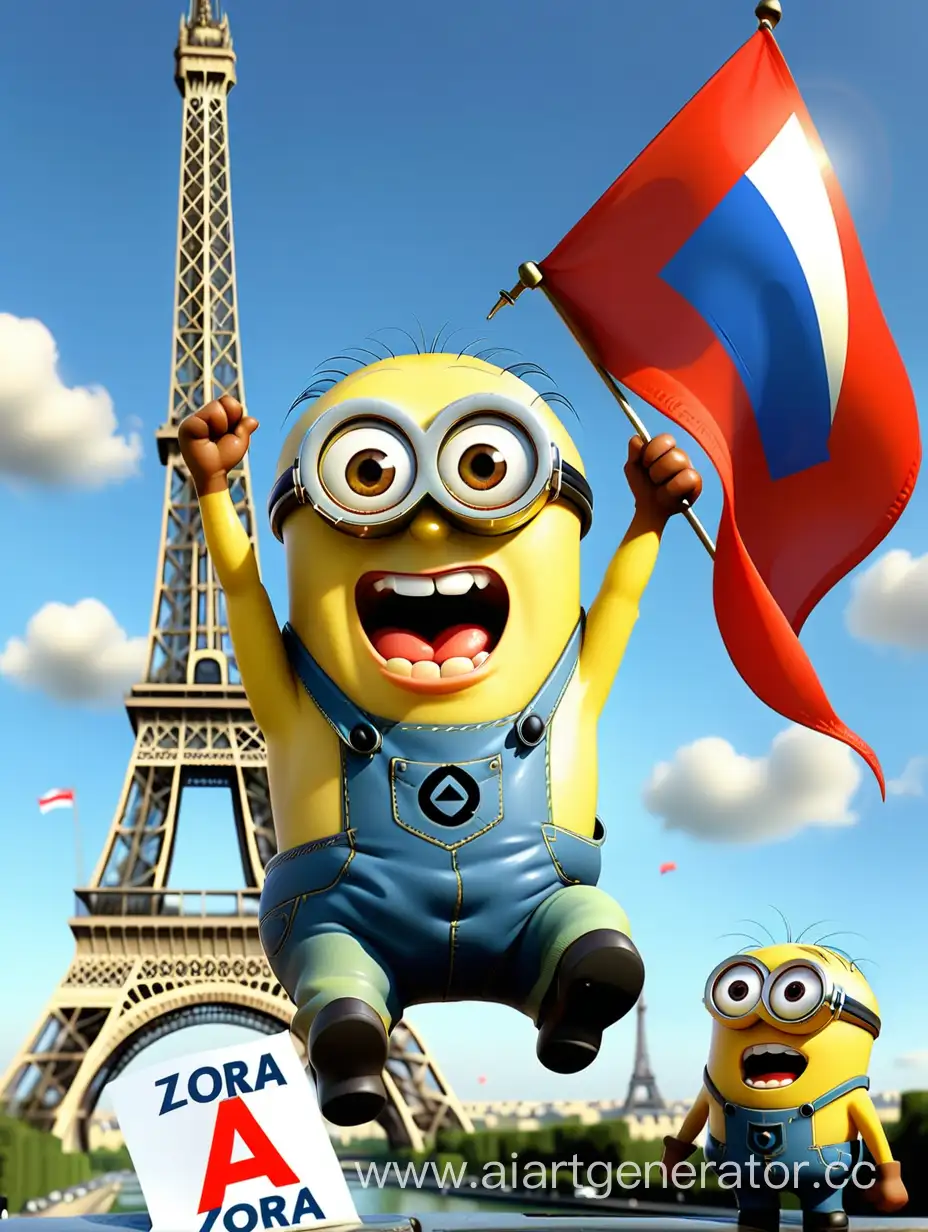 Emotional-Minion-Holding-Russian-Flag-in-Eiffel-Tower-with-Surrounding-Minions