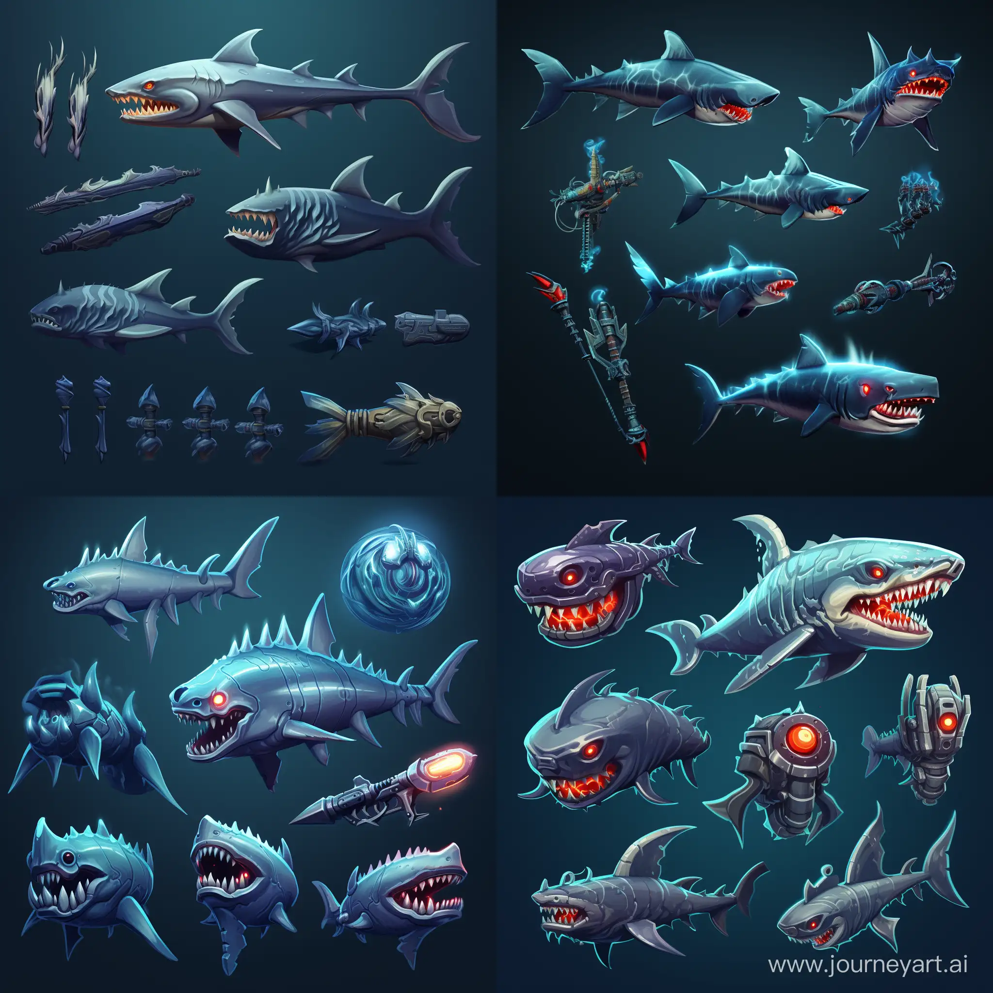 Dynamic-Weapons-and-Effects-Sprite-Sheet-with-Illuminated-Shark-Theme