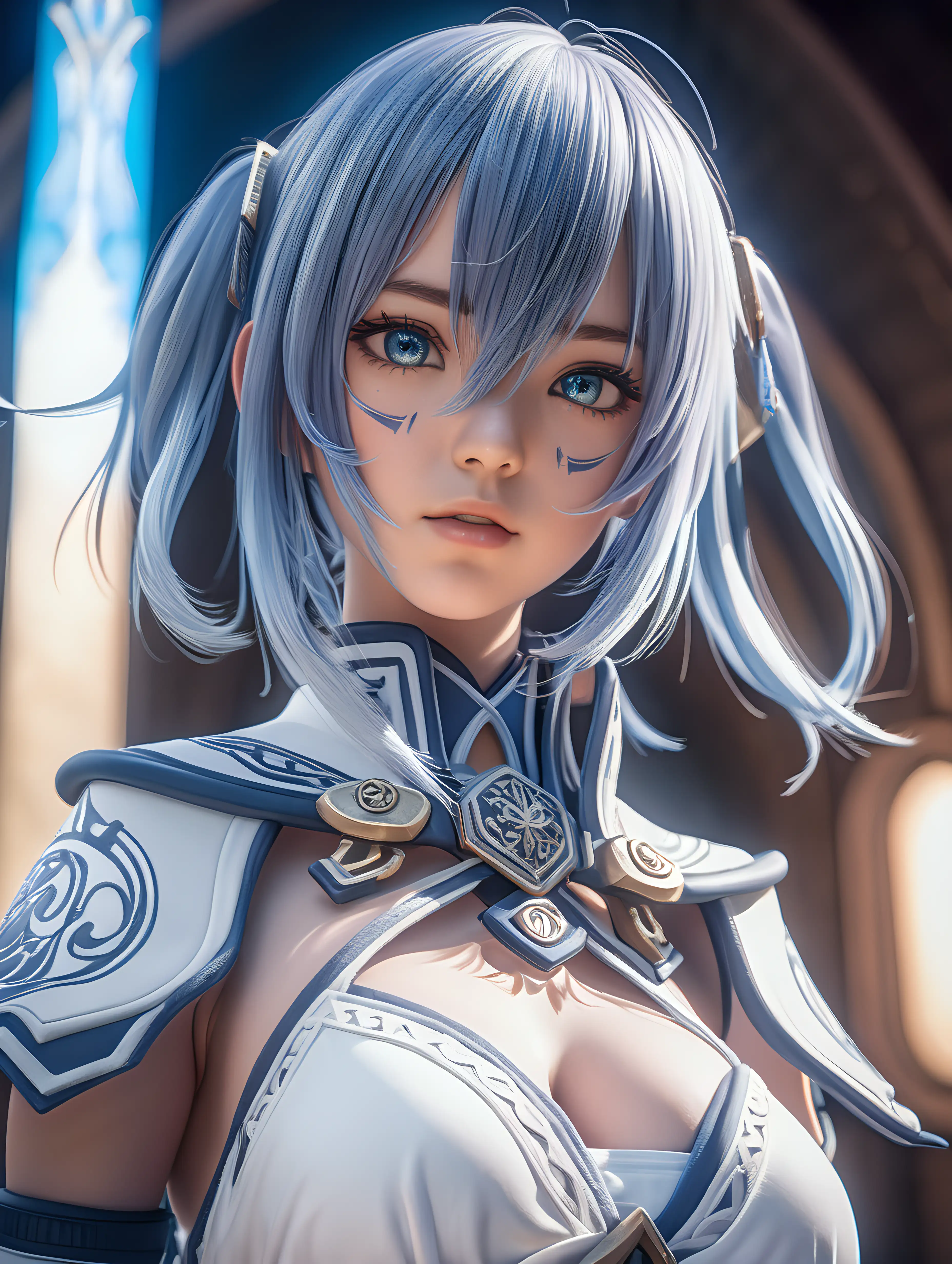 (cinematic lighting), beautiful anime girl wearing a cosplay of salt a character in movie "salt" perfect breast, symmetrical face, in action, full body photo, angle from below, intricate details, detailed face, detailed eyes, hyper realistic photography,--v 5, unreal engine,