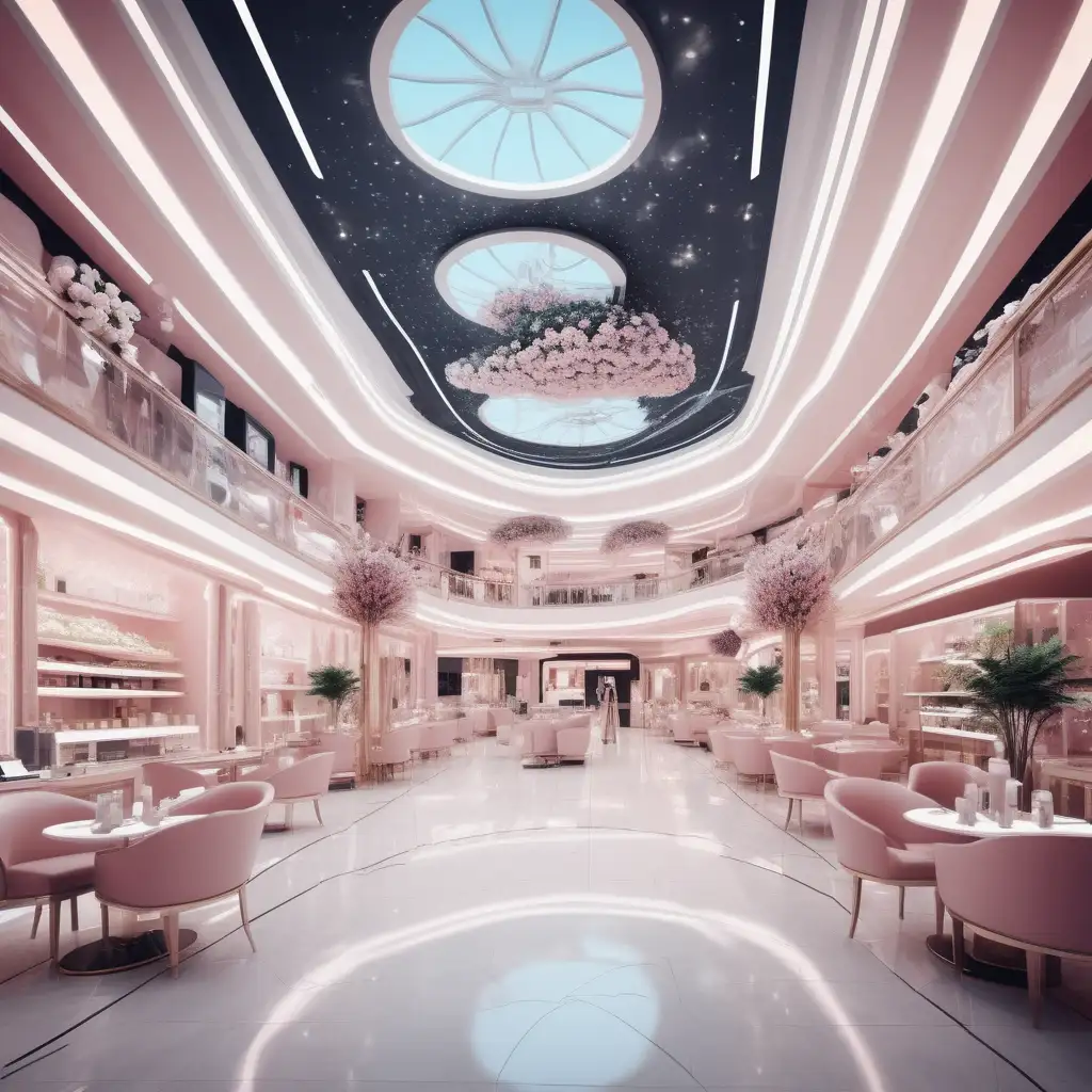 Futuristic Shopping Mall Interior Design with Restaurants Salons and Luxury Amenities