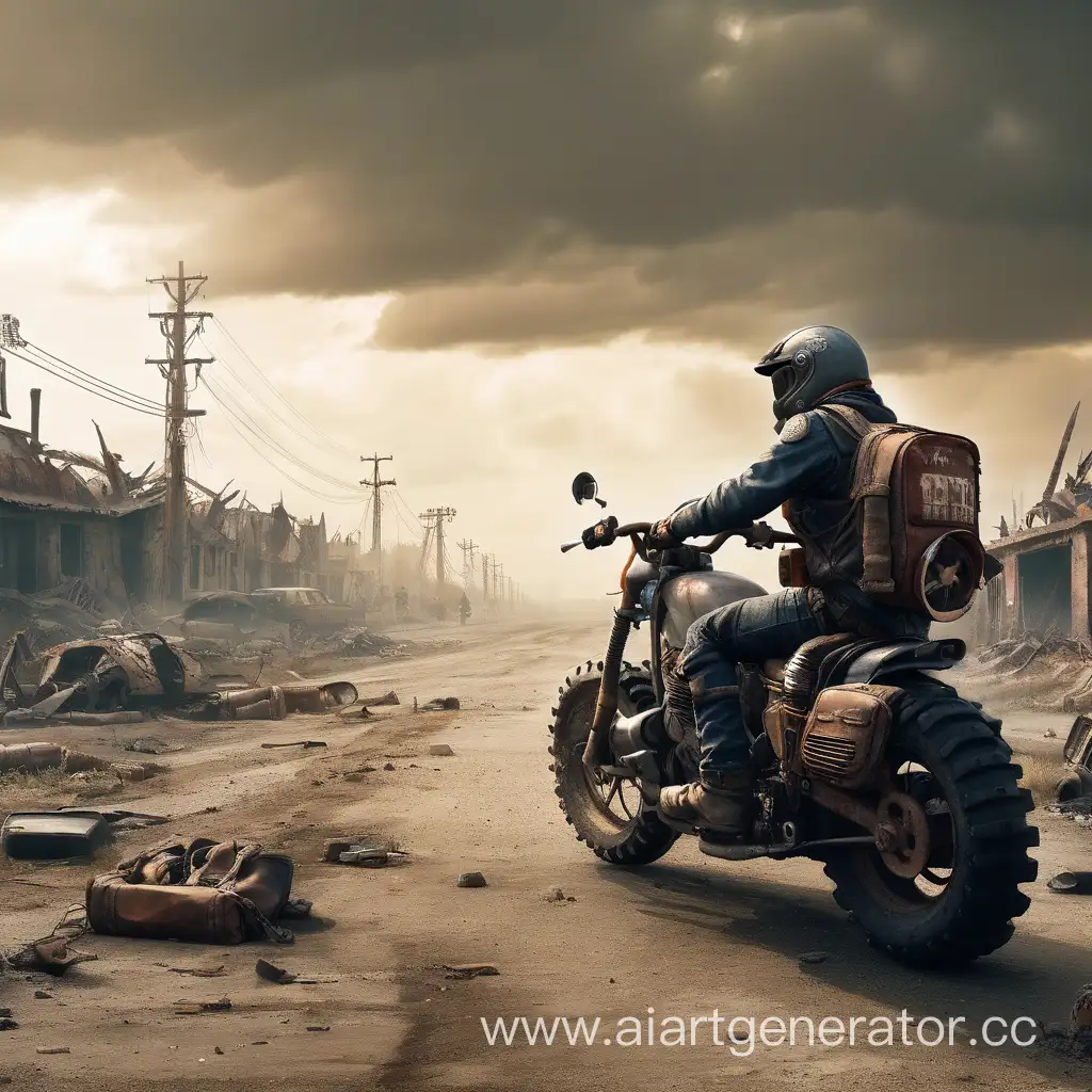 Survivor-Riding-Motorcycle-in-a-PostApocalyptic-Wasteland