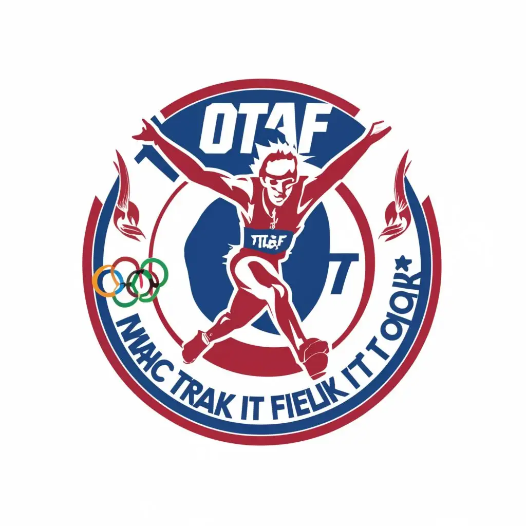 logo, OTAF in the middle with an Olympic sign track and field with a running man in the middle with an Olympics sign in the middle
and OLYMPIC TRACK AND FIELD make it good, with the text "OTAF", typography