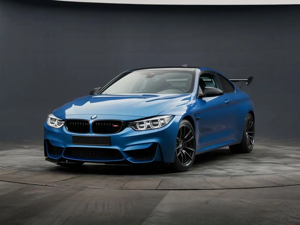 Sleek-Blue-BMW-M4-Racing-Car-Front-View