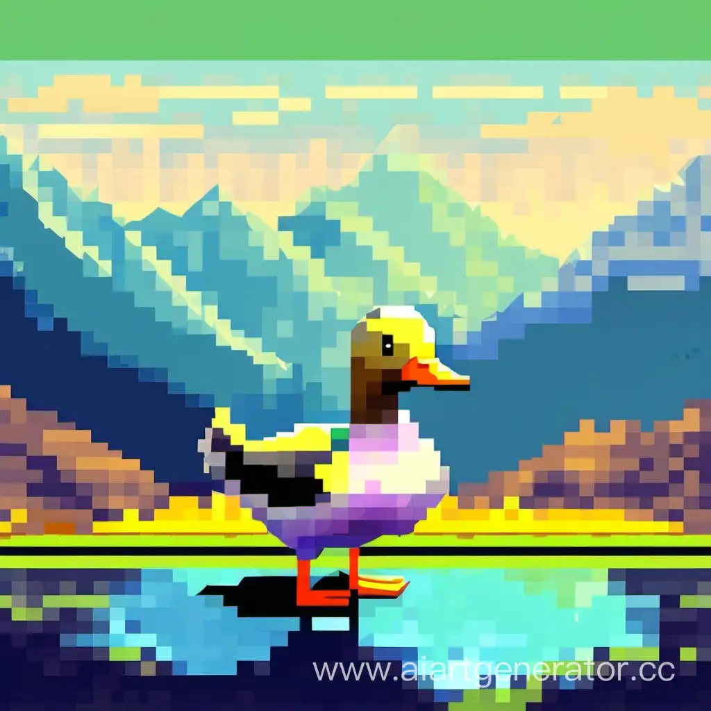 Pixelated-Duck-in-Mountainous-Landscape