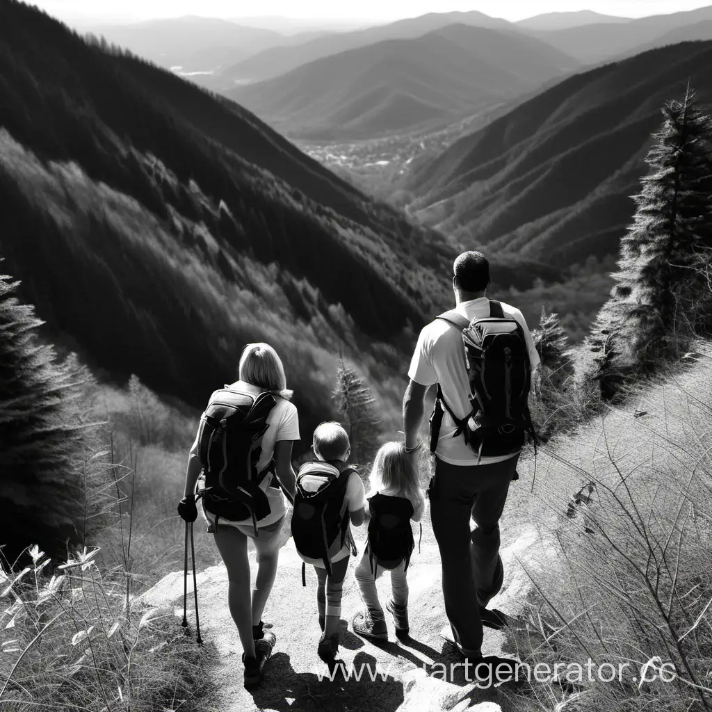 Черно белый семейный поход в горы