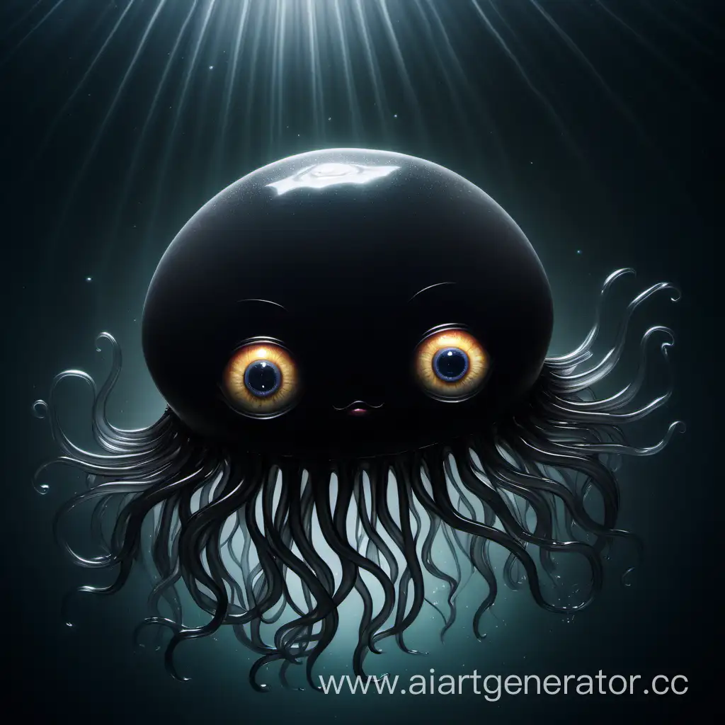 Eccentric-Black-Bald-Jelly-Creature-with-Eyes-and-Morning-Star