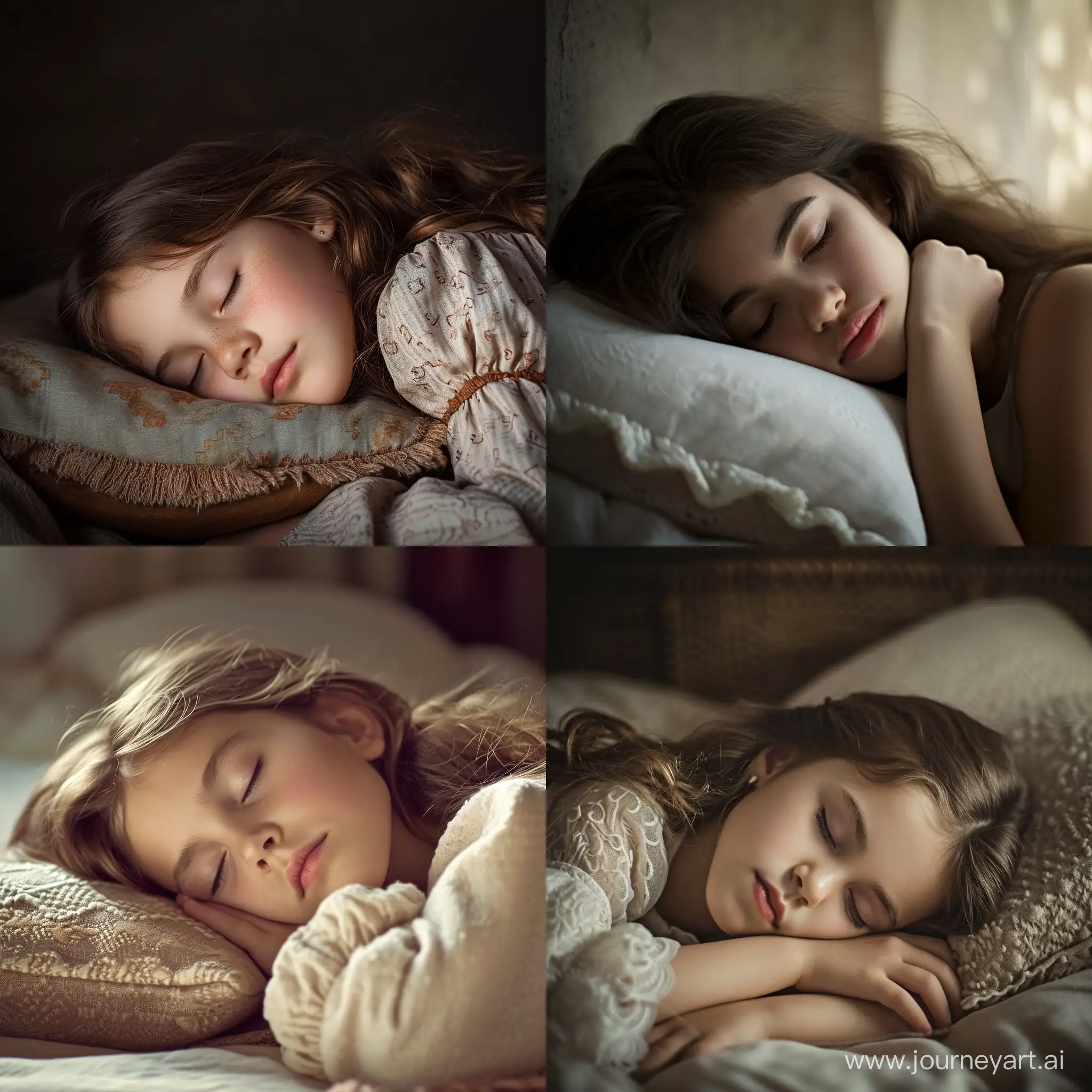Serene-Slumber-Modern-Style-Photo-of-a-Peaceful-Girl-on-a-Pillow
