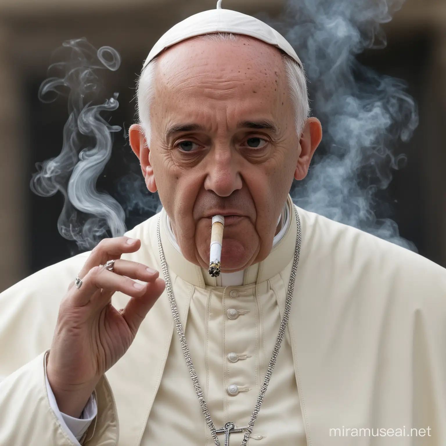 Pope Francis Smoking Drugs Controversial Illustration of Religious Figure Engaging in Taboo Activity