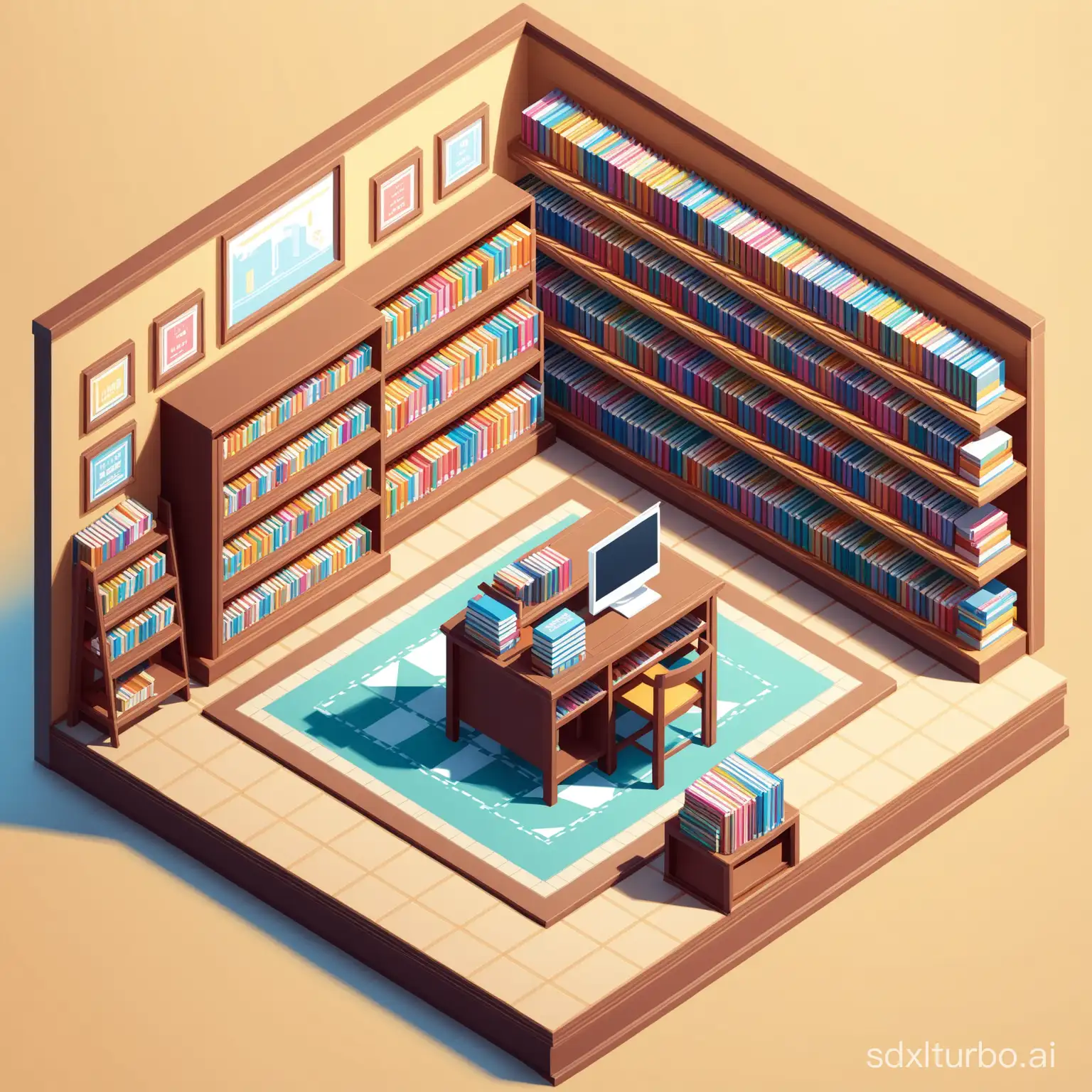 isometric 3d room book shop
