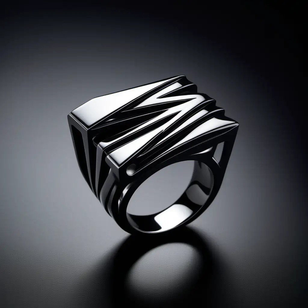 Sleek and Muscular Art Deco Ring Inspired by Zaha Hadids Style