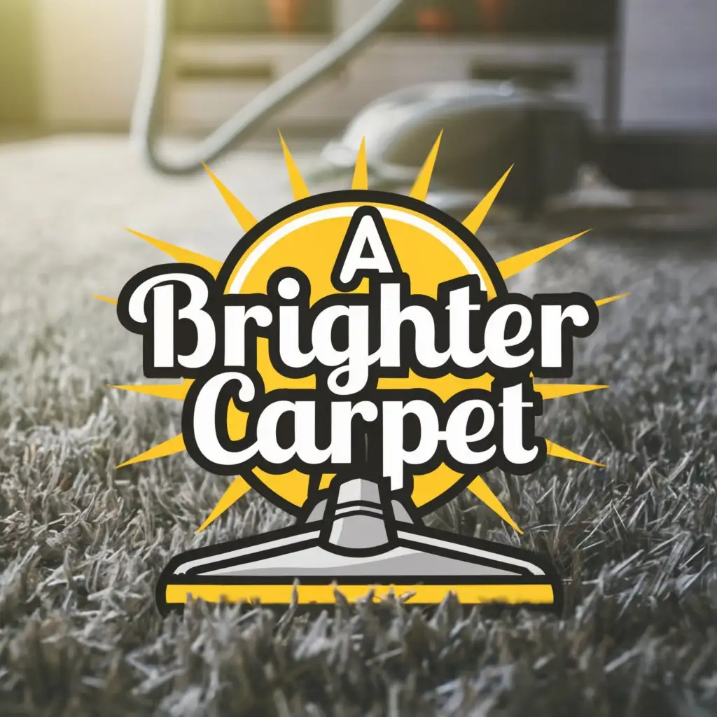 a logo design, with the text 'A Brighter Carpet', main symbol: sunrise vacuuming vacuum, yellow, complex, clear background