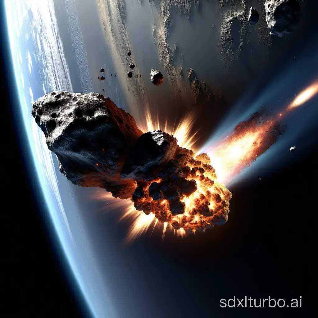 An asteroid collides with Earth