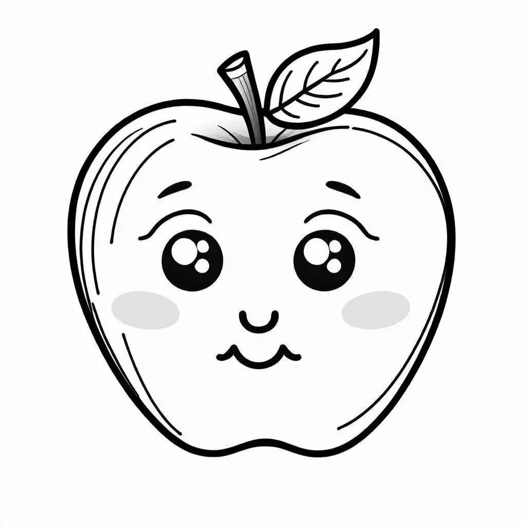 A cute apple with eyes, lips, hands ,mouth and nose, Coloring Page, black and white, line art, white background, Simplicity, Ample White Space. The background of the coloring page is plain white to make it easy for young children to color within the lines. The outlines of all the subjects are easy to distinguish, making it simple for kids to color without too much difficulty