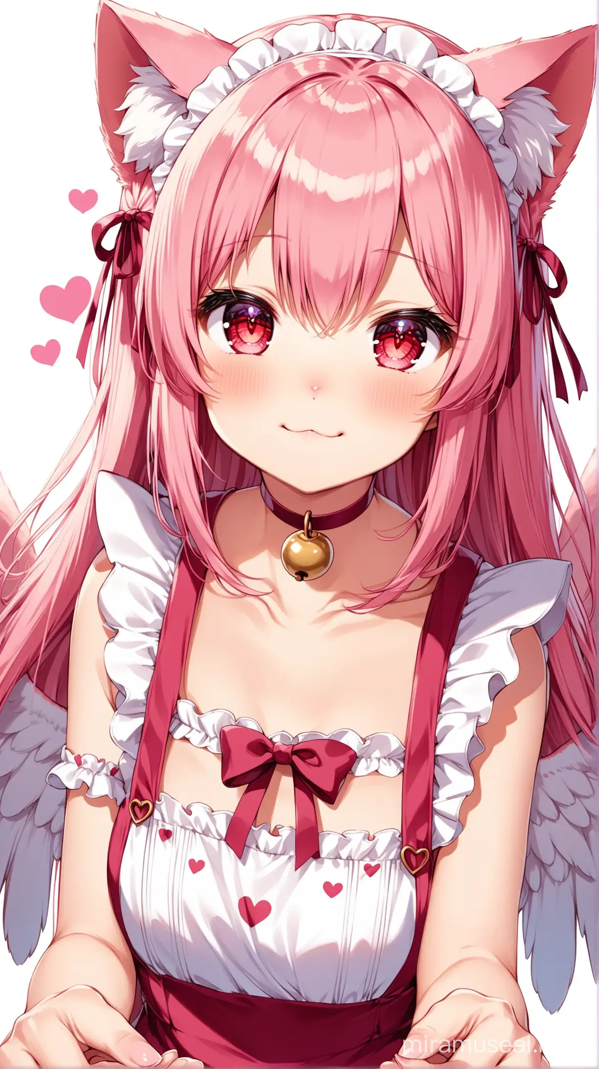 Anime Cat Girl in Pink Maid Outfit with Adorable Accessories
