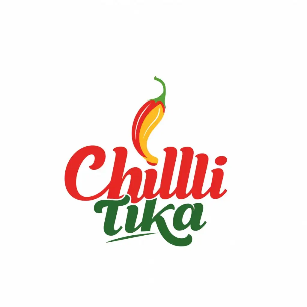 a logo design,with the text "Chilli Tikka", main symbol:chilli, Colours red , yellow, green.Indian flair,Moderate,be used in Restaurant industry,clear background
